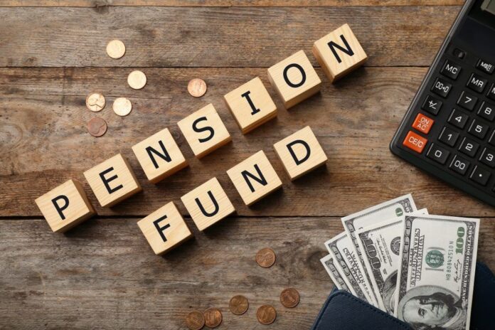 Illustration of a South African pension fund document with a family planning their financial future after the death of a loved one.